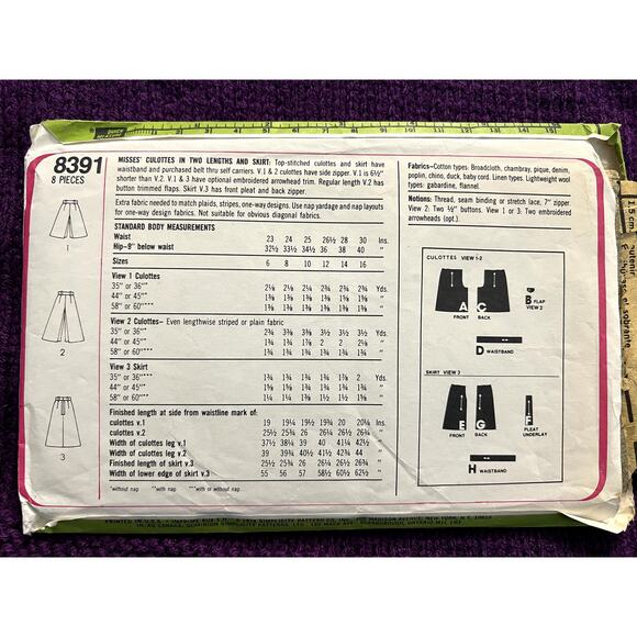 Simplicity 8391 Sewing pattern Culottes 1970s size 14 - Picture 4 of 6